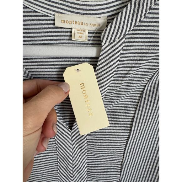 NWT Monteau Women's Peplum Blouse Blue White Stripe Size Medium - Picture 4 of 7